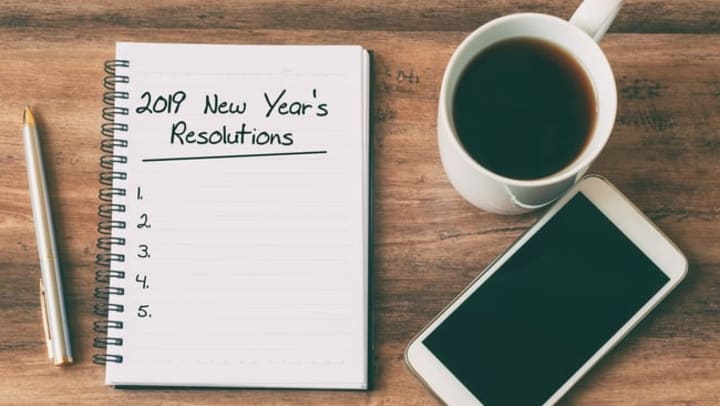 2019 New Year's Resolutions On Notebook