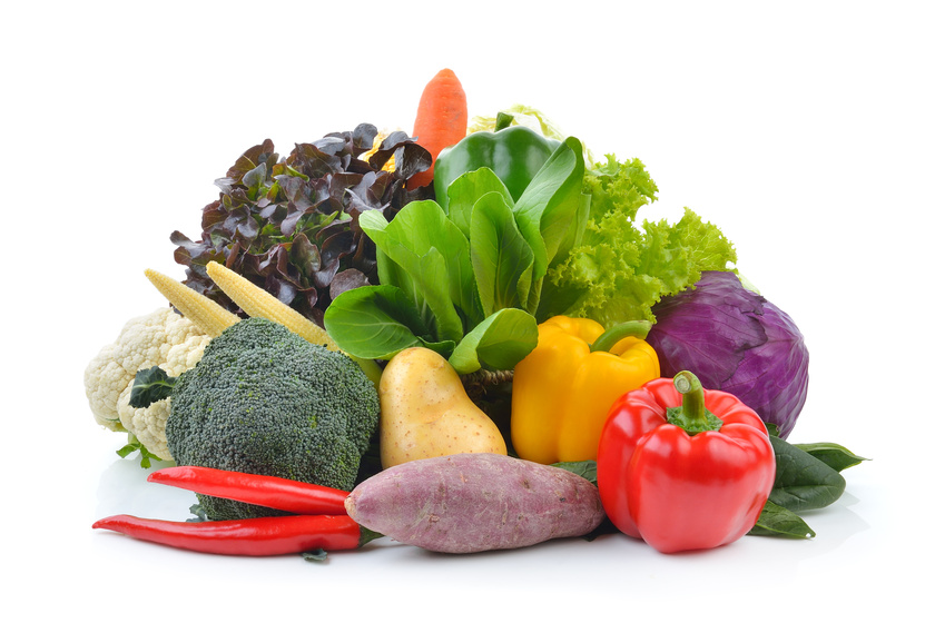vegetables and fruits on white background