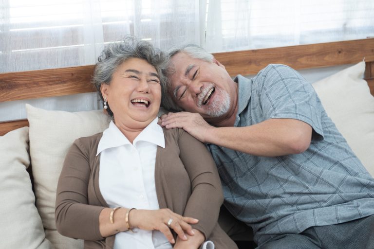 Romantic with big smile and laughing of senior elder asian grand