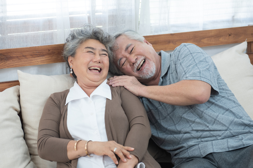 Romantic with big smile and laughing of senior elder asian grand