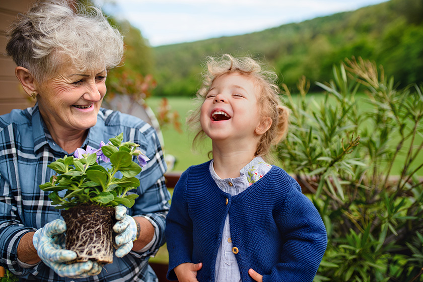 Senior grandmother with small granddaughter gardening Senior grandmother with small granddaughter gardening