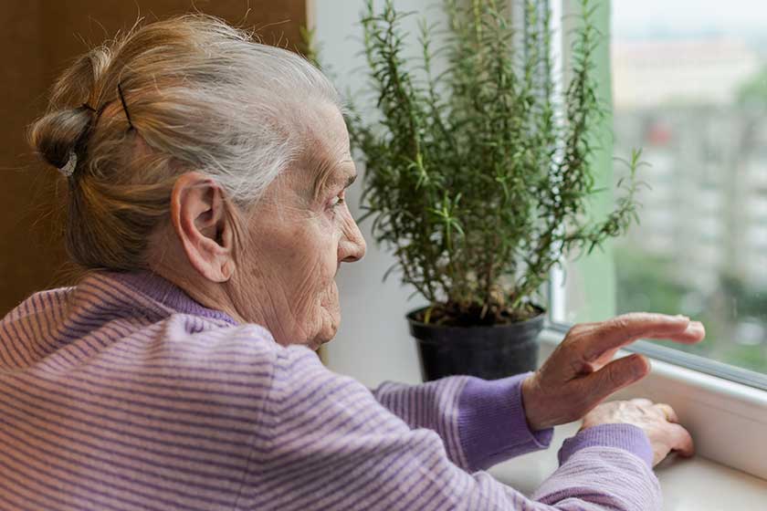 Elderly woman looking out the window