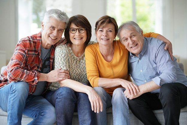 Group Senior Friends Sitting Couch Home Group Senior Friends Sitting Couch Home