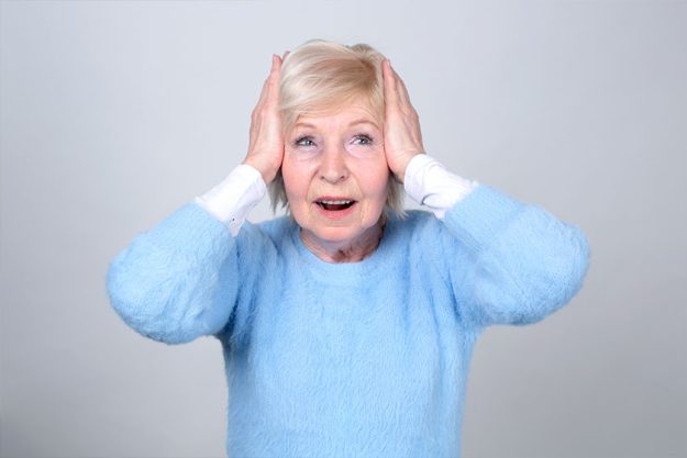 Adult Woman Holds Her Hands Her Head Headache Senior Woman