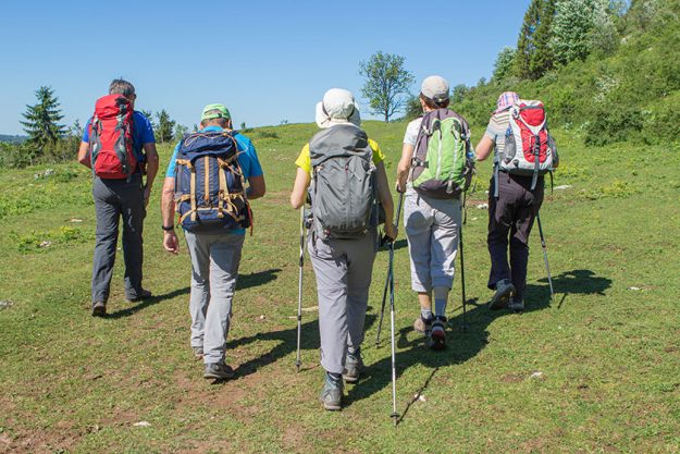 Group of hikers walking in the countryside