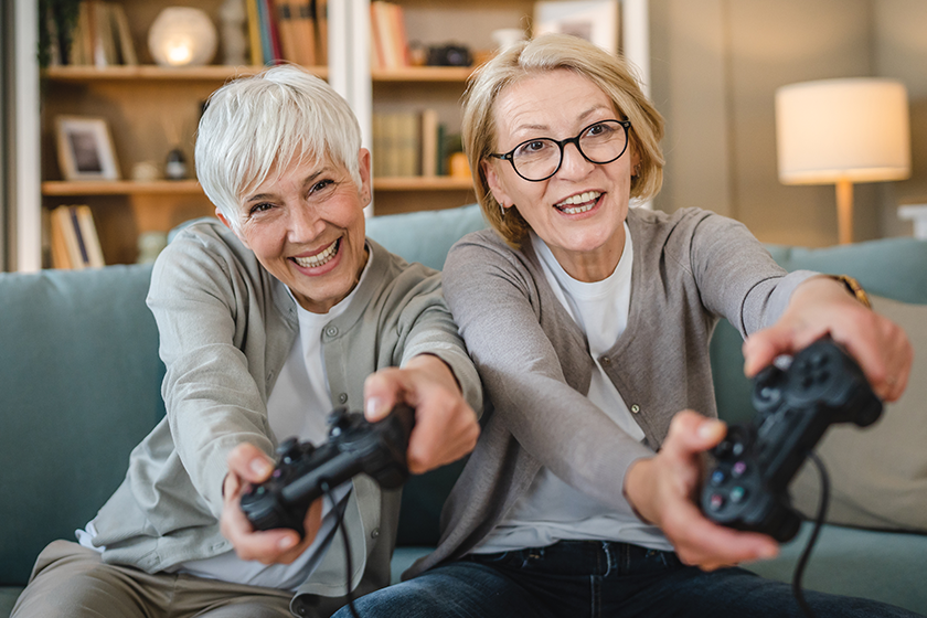 Two senior women caucasian friend
