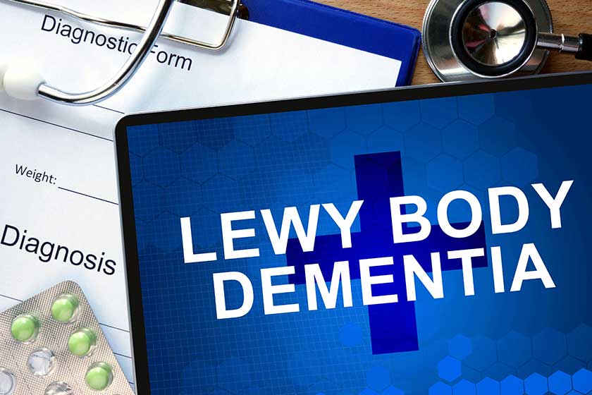 Diagnostic form with diagnosis Lewy body dementia and pills. Diagnostic form with diagnosis Lewy body dementia and pills.