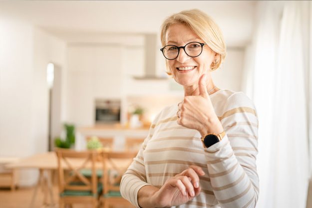 Portrait of one mature blonde caucasian woman