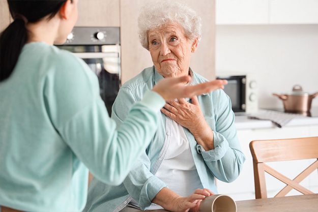 Senior woman and her daughter upset