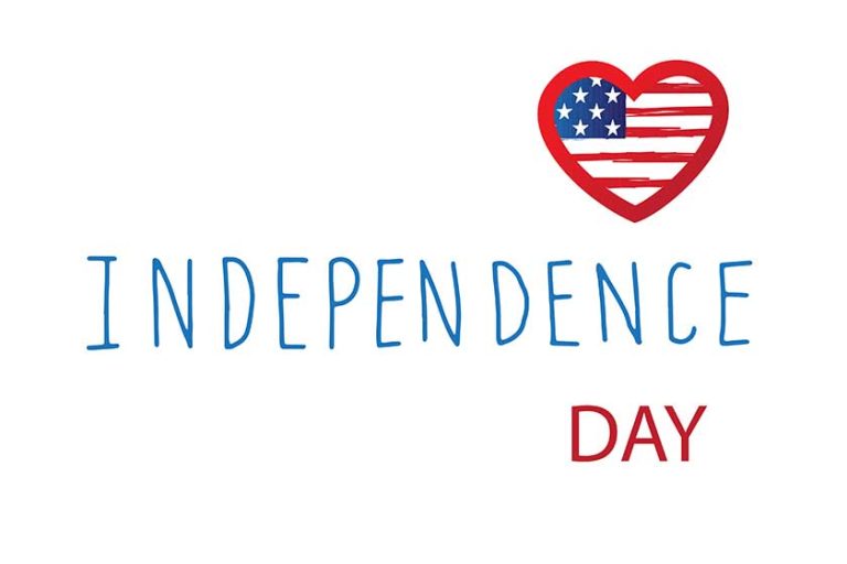 4th of July independence day card, poster or banner design. USA flag in a shape of heart and lettering text in national american colors
