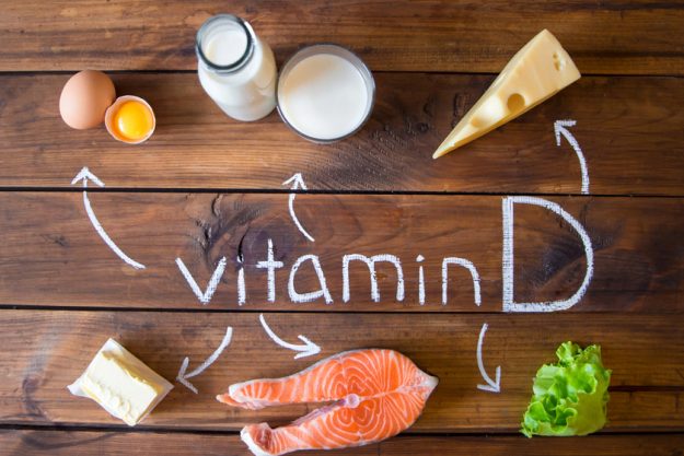 Foods rich in vitamin D. Top view Foods rich in vitamin D. Top view
