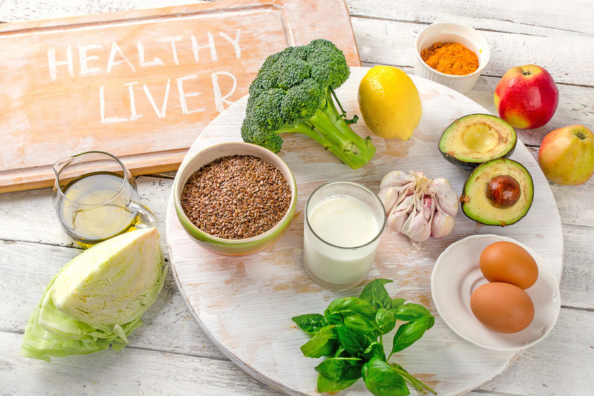 Foods For Healthy And Clean Liver.  Top view Foods For Healthy And Clean Liver. Top view