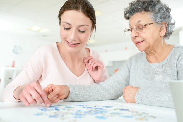 Granddaughter solving puzzle