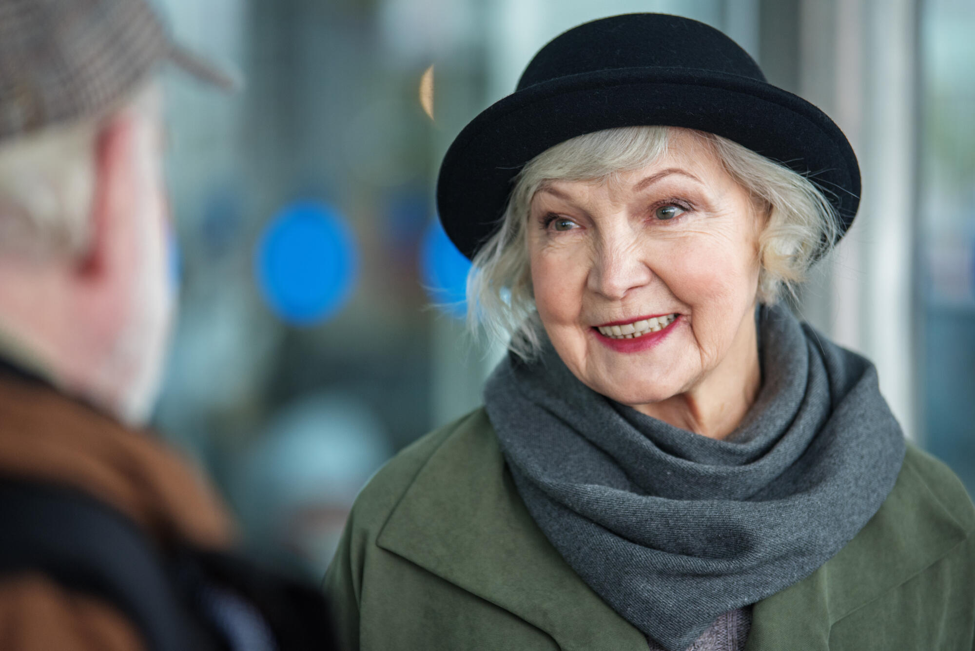 Portrait,Of,Joyful,Elderly,Charming,Woman,In,Hat,Is,Standing